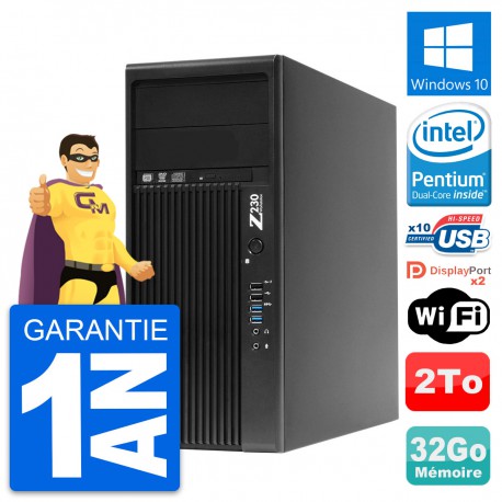 PC Tour HP Z230 Intel Pentium G3220 RAM 32Go Disque Dur 2To Windows 10 Wifi