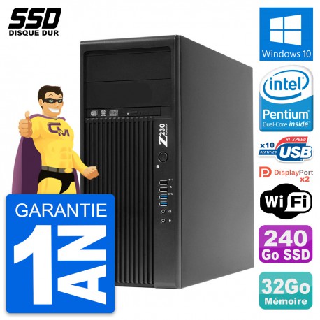 PC Tour HP WorkStation Z230 Pentium G3220 RAM 32Go SSD 240Go Windows 10 Wifi