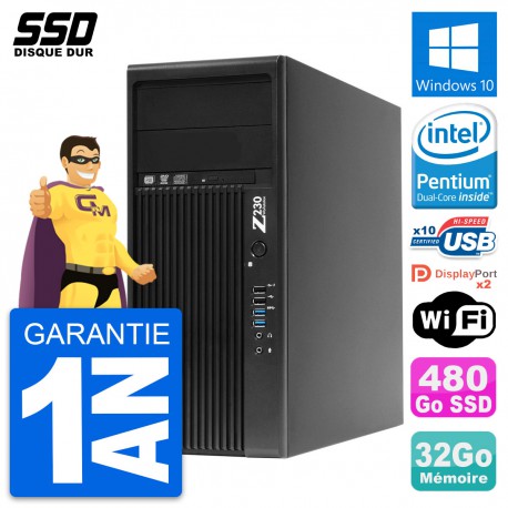 PC Tour HP WorkStation Z230 Pentium G3220 RAM 32Go SSD 480Go Windows 10 Wifi