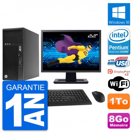 PC Tour HP Z230 Ecran 22" Intel Pentium G3220 RAM 8Go Disque 1To Windows 10 Wifi