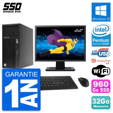 PC Tour HP Z230 Ecran 22" Intel Pentium G3220 RAM 32Go SSD 960Go Windows 10 Wifi