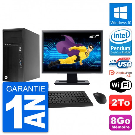 PC Tour HP Z230 Ecran 27" Intel Pentium G3220 RAM 8Go Disque 2To Windows 10 Wifi