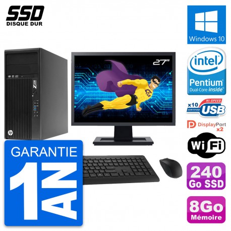PC Tour HP Z230 Ecran 27" Intel Pentium G3220 RAM 8Go SSD 240Go Windows 10 Wifi