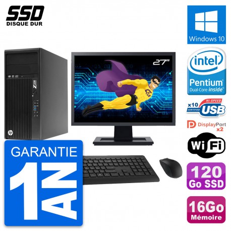 PC Tour HP Z230 Ecran 27" Intel Pentium G3220 RAM 16Go SSD 120Go Windows 10 Wifi