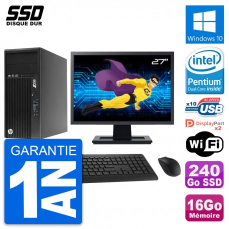 PC Tour HP Z230 Ecran 27" Intel Pentium G3220 RAM 16Go SSD 240Go Windows 10 Wifi