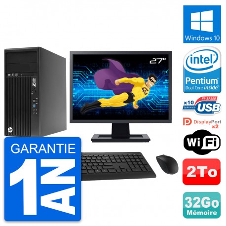 PC Tour HP Z230 Ecran 27" Pentium G3220 RAM 32Go Disque 2To Windows 10 Wifi
