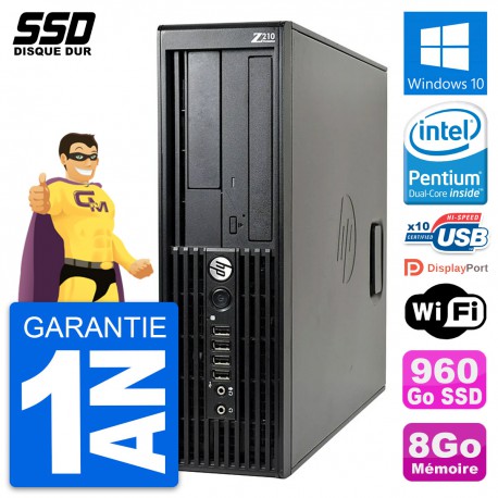 PC HP WorkStation Z210 SFF Intel Pentium G630 RAM 8Go SSD 960Go Windows 10 Wifi
