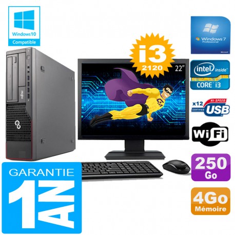 PC Fujitsu Esprimo E700 E90+ SFF Core I3-2120 4Go Disque 250Go Wifi W7 Ecran 22"
