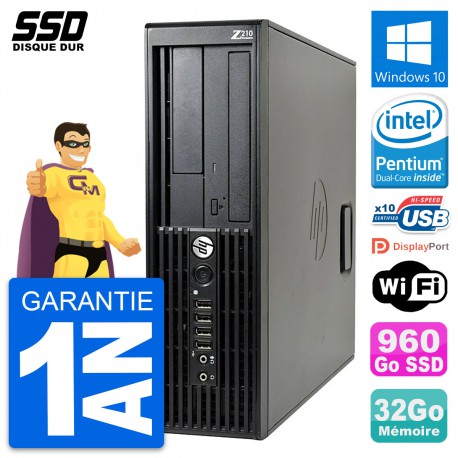 PC HP WorkStation Z210 SFF Intel Pentium G630 RAM 32Go SSD 960Go Windows 10 Wifi