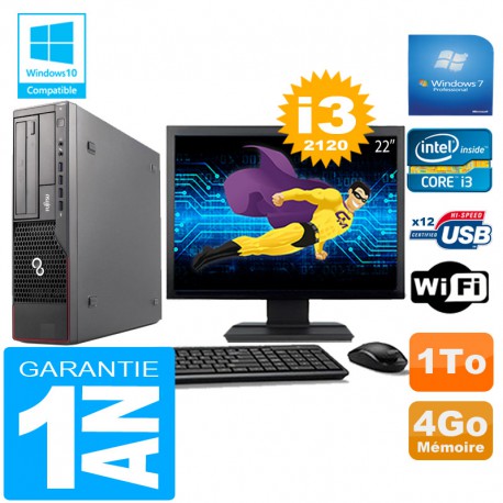 PC Fujitsu Esprimo E700 E90+ SFF Core I3-2120 4Go Disque 1 To Wifi W7 Ecran 22"