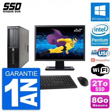 PC HP Z210 SFF Ecran 22" Intel Pentium G630 RAM 8Go SSD 2To Windows 10 Wifi