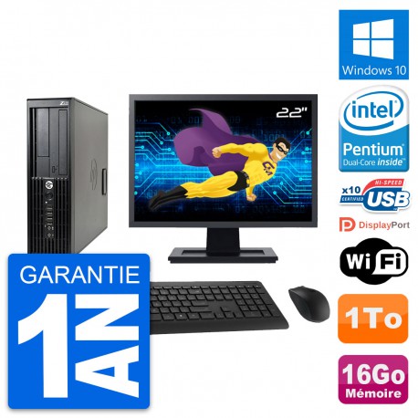 PC HP Z210 SFF Ecran 22" Intel Pentium G630 RAM 16Go Disque 1To Windows 10 Wifi