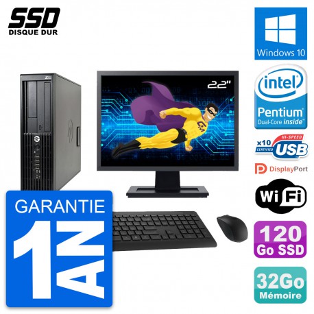 PC HP Z210 SFF Ecran 22" Intel Pentium G630 RAM 32Go SSD 120Go Windows 10 Wifi