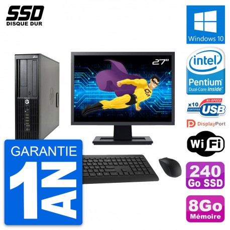 PC HP Z210 SFF Ecran 27" Intel Pentium G630 RAM 8Go SSD 240Go Windows 10 Wifi