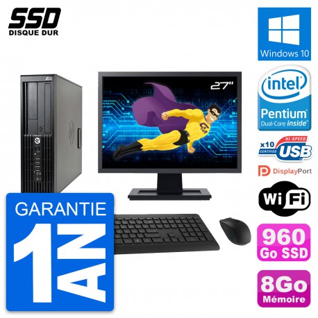 PC HP Z210 SFF Ecran 27" Intel Pentium G630 RAM 8Go SSD 960Go Windows 10 Wifi