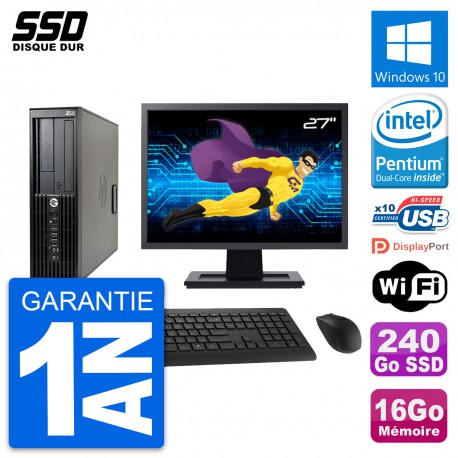 PC HP Z210 SFF Ecran 27" Intel Pentium G630 RAM 16Go SSD 240Go Windows 10 Wifi