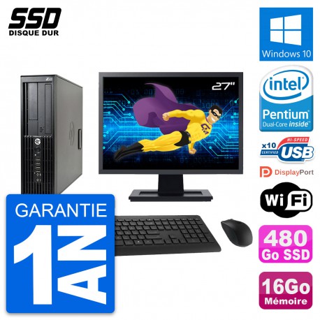 PC HP Z210 SFF Ecran 27" Intel Pentium G630 RAM 16Go SSD 480Go Windows 10 Wifi