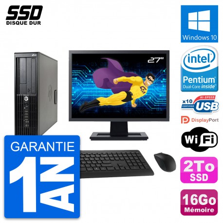 PC HP Z210 SFF Ecran 27" Intel Pentium G630 RAM 16Go SSD 2To Windows 10 Wifi