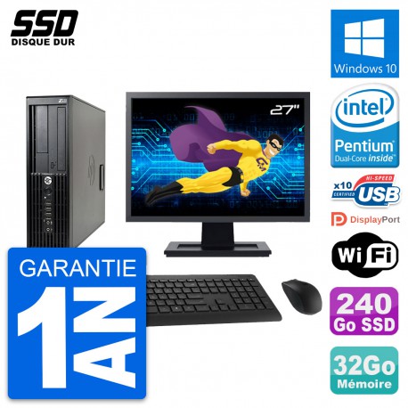 PC HP Z210 SFF Ecran 27" Intel Pentium G630 RAM 32Go SSD 240Go Windows 10 Wifi
