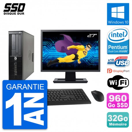 PC HP Z210 SFF Ecran 27" Intel Pentium G630 RAM 32Go SSD 960Go Windows 10 Wifi