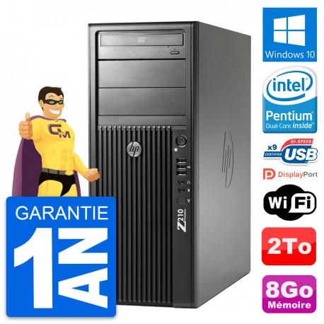 PC Tour HP Z210 Intel Pentium G630 RAM 8Go Disque Dur 2To Windows 10 Wifi