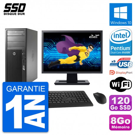 PC Tour HP WorkStation Z210 Ecran 22" G630 RAM 8Go SSD 120Go Windows 10 Wifi