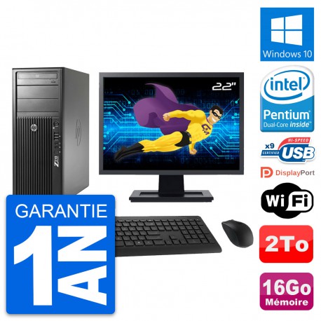 PC Tour HP Z210 Ecran 22" Intel G630 RAM 16Go Disque Dur 2To Windows 10 Wifi