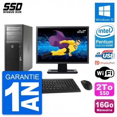 PC Tour HP WorkStation Z210 Ecran 22" G630 RAM 16Go SSD 2To Windows 10 Wifi