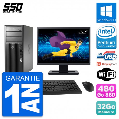 PC Tour HP Z210 Ecran 22" Intel Pentium G630 RAM 32Go SSD 480Go Windows 10 Wifi