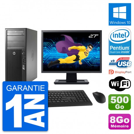 PC Tour HP Z210 Ecran 27" Intel G630 RAM 8Go Disque Dur 500Go Windows 10 Wifi