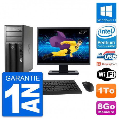 PC Tour HP Z210 Ecran 27" Intel G630 RAM 8Go Disque Dur 1To Windows 10 Wifi