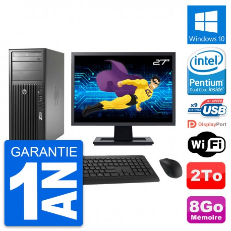 PC Tour HP Z210 Ecran 27" Intel G630 RAM 8Go Disque Dur 2To Windows 10 Wifi