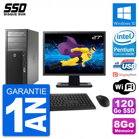 PC Tour HP Z210 Ecran 27" Intel Pentium G630 RAM 8Go SSD 120Go Windows 10 Wifi