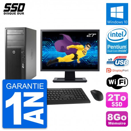 PC Tour HP WorkStation Z210 Ecran 27" Intel G630 RAM 8Go SSD 2To Windows 10 Wifi