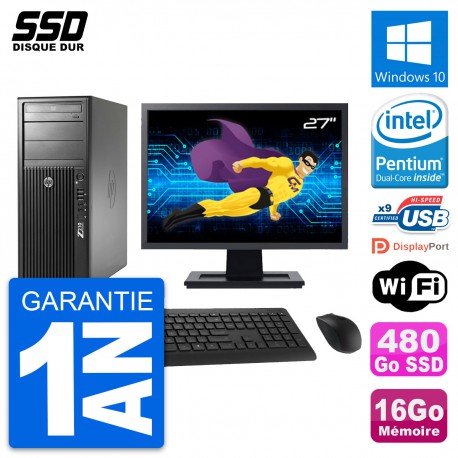 PC Tour HP Z210 Ecran 27" Intel Pentium G630 RAM 16Go SSD 480Go Windows 10 Wifi