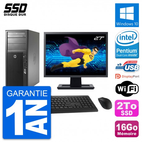 PC Tour HP Z210 Ecran 27" Intel Pentium G630 RAM 16Go SSD 2To Windows 10 Wifi