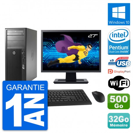 PC Tour HP Z210 Ecran 27" Intel G630 RAM 32Go Disque Dur 500Go Windows 10 Wifi