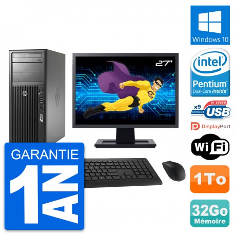 PC Tour HP Z210 Ecran 27" Intel G630 RAM 32Go Disque Dur 1To Windows 10 Wifi