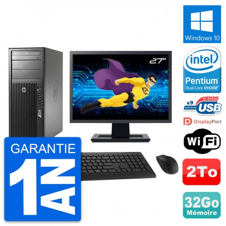 PC Tour HP Z210 Ecran 27" Intel G630 RAM 32Go Disque Dur 2To Windows 10 Wifi