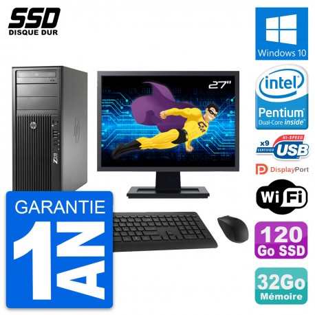PC Tour HP Z210 Ecran 27" Intel Pentium G630 RAM 32Go SSD 120Go Windows 10 Wifi