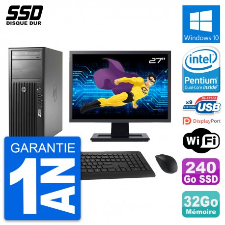PC Tour HP Z210 Ecran 27" Intel Pentium G630 RAM 32Go SSD 240Go Windows 10 Wifi