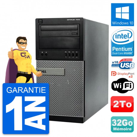 PC Tour Dell 7010 Intel Pentium G2020 RAM 32Go Disque Dur 2To Windows 10 Wifi