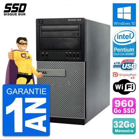 PC Tour Dell OptiPlex 7010 Pentium G2020 RAM 32Go SSD 960Go Windows 10 Wifi