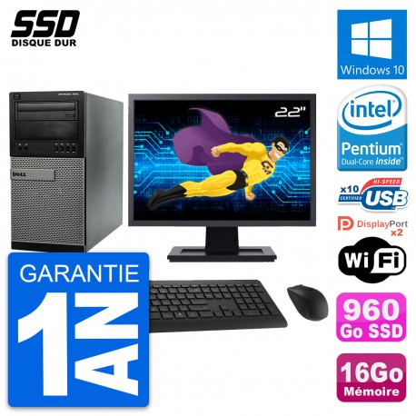 PC Tour Dell 7010 Ecran 22" Intel G2020 RAM 16Go SSD 960Go Windows 10 Wifi
