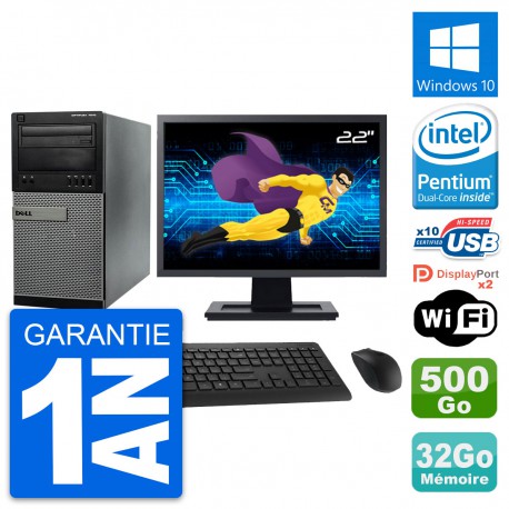 PC Tour Dell 7010 Ecran 22" Intel G2020 RAM 32Go Disque 500Go Windows 10 Wifi