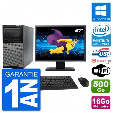 PC Tour Dell 7010 Ecran 27" Intel G2020 RAM 16Go Disque 500Go Windows 10 Wifi