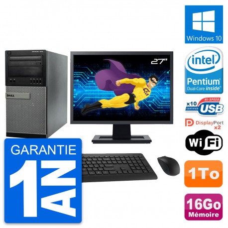 PC Tour Dell 7010 Ecran 27" Intel G2020 RAM 16Go Disque Dur 1To Windows 10 Wifi