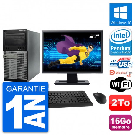 PC Tour Dell 7010 Ecran 27" Intel G2020 RAM 16Go Disque Dur 2To Windows 10 Wifi