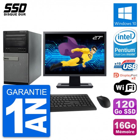 PC Tour Dell 7010 Ecran 27" Intel G2020 RAM 16Go SSD 120Go Windows 10 Wifi
