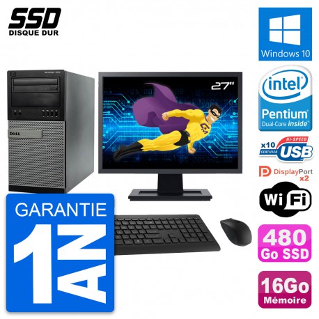 PC Tour Dell 7010 Ecran 27" Intel G2020 RAM 16Go SSD 480Go Windows 10 Wifi